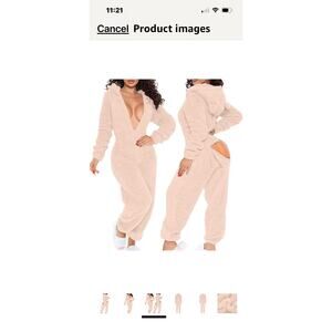 Womens Fuzzy Hooded One Piece Pajamas Size Small Cream Teddy Bear Jumpsuit